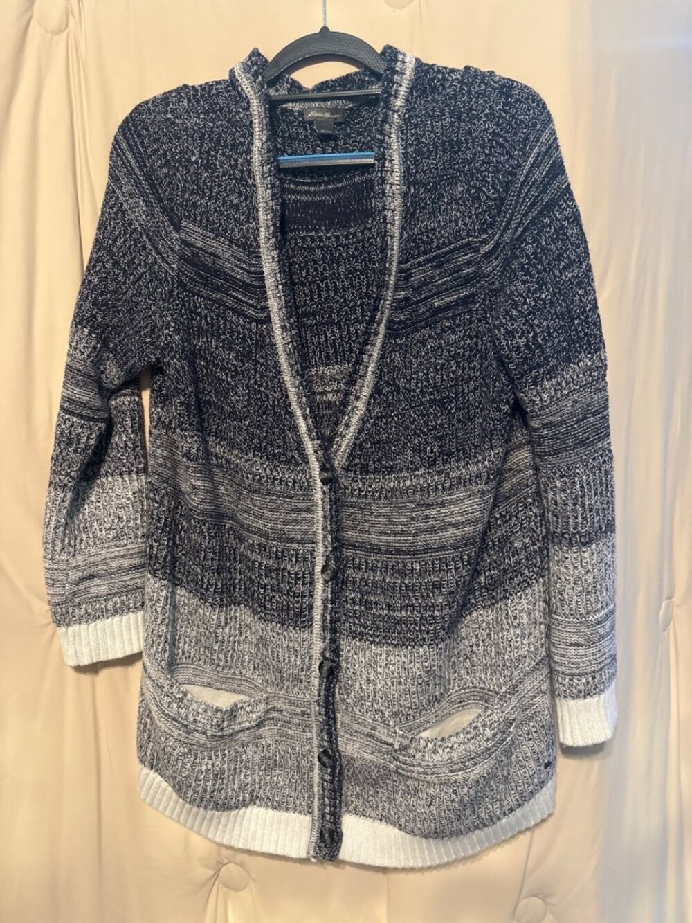Eddie Bauer Striped Knitted Cardigan XL Blue Grey Ombre